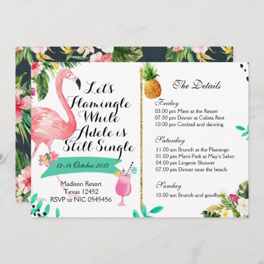 Flamingle Bachelorette Weekendschema Uitnodigen Kaart (Voorkant / Achterkant)