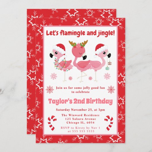 Flamingle en Jingle Flamingo Kerstmis Verjaardag Kaart (Voorkant / Achterkant)