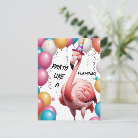 Flamingle & Feast – Grappige Flamingo Verjaardagsv Briefkaart (Staand voorkant)