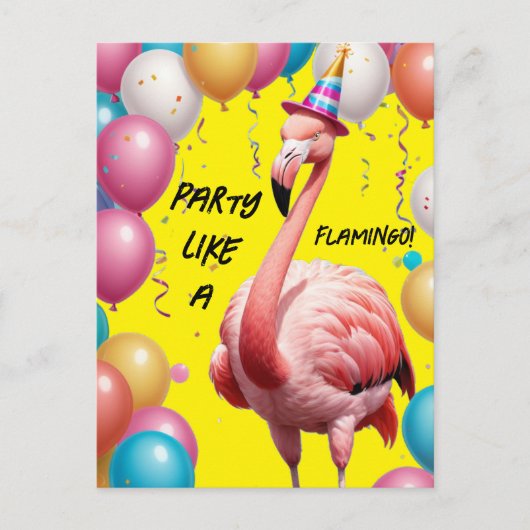 Flamingle & Feest – Grappige Flamingo Verjaardagsv Briefkaart (Voorkant)