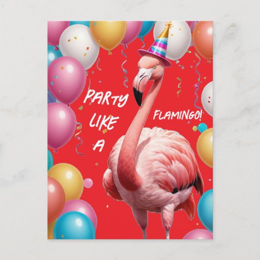 Flamingle & Feest – Grappige Flamingo Verjaardagsv Briefkaart (Voorkant)