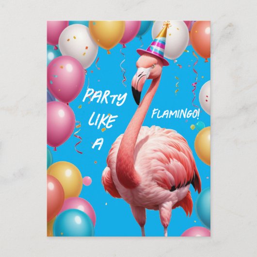 Flamingle & Feest – Grappige Flamingo Verjaardagsv Briefkaart (Voorkant)