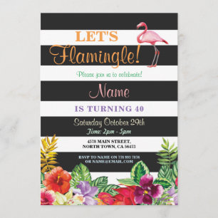 Flamingle Flamingo 40th Birthday Invite 30th Kaart
