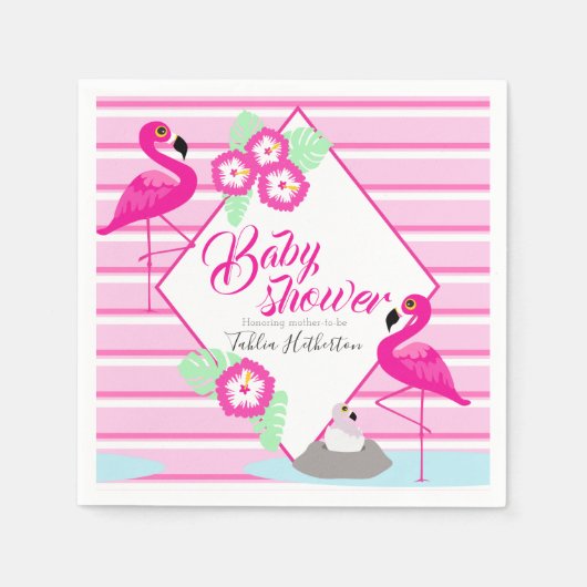 Flamingle flamingo baby shower roze afbeelding servet (Voorkant)