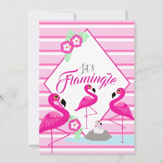 Flamingle flamingo baby shower roze uitnodigingen (Achterkant)