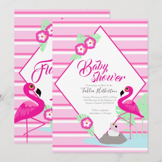 Flamingle flamingo baby shower roze uitnodigingen (Voorkant / Achterkant)