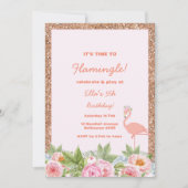 Flamingle Flamingo Birthday Invitation Kaart (Voorkant)
