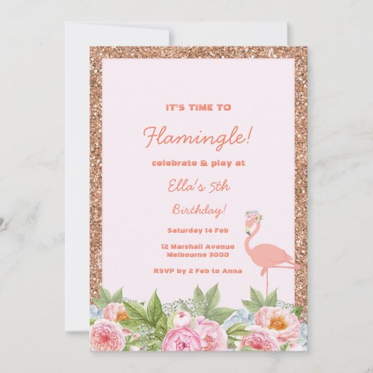 Flamingle Flamingo Birthday Invitation Kaart (Voorkant)