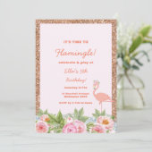 Flamingle Flamingo Birthday Invitation Kaart (Staand voorkant)