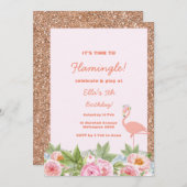 Flamingle Flamingo Birthday Invitation Kaart (Voorkant / Achterkant)