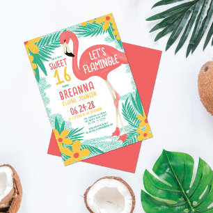 Flamingle Flamingo Tropical Floral Sweet 16 Kaart