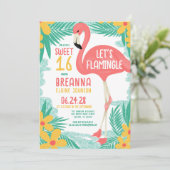 Flamingle Flamingo Tropical Floral Sweet 16 Kaart (Staand voorkant)