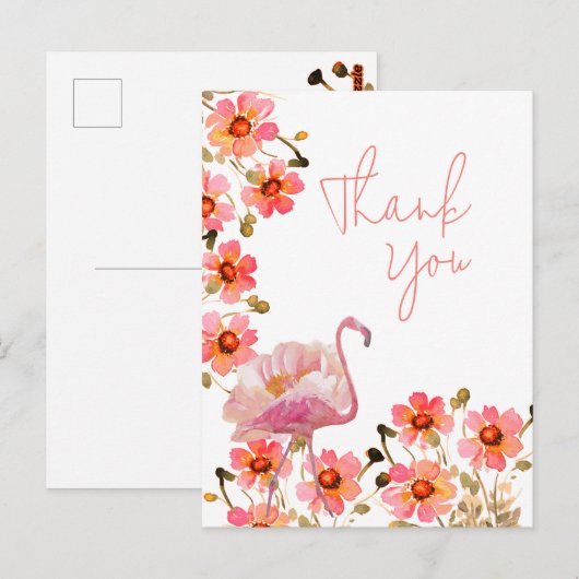 Flamingle Floral Dank u Briefkaart (Voorkant / Achterkant)