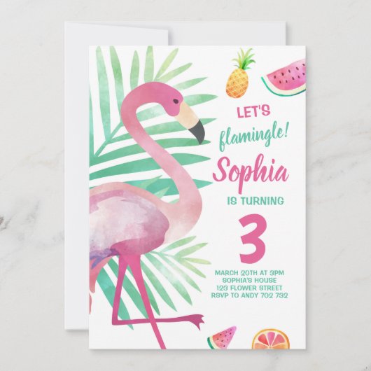 Flamingle Girl Flamingo Birthday Pool Party Kaart (Voorkant)