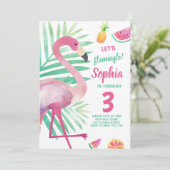 Flamingle Girl Flamingo Birthday Pool Party Kaart (Staand voorkant)