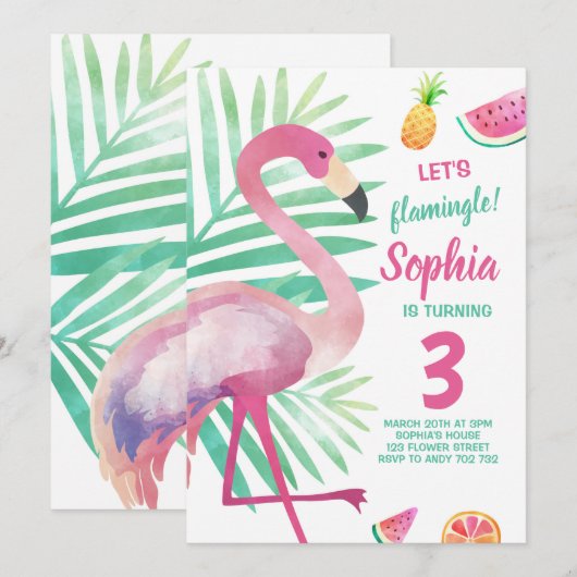 Flamingle Girl Flamingo Birthday Pool Party Kaart (Voorkant / Achterkant)