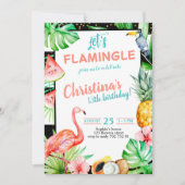 Flamingle Girl Verjaardagsfeestje Roze Flamingo Kaart (Voorkant)