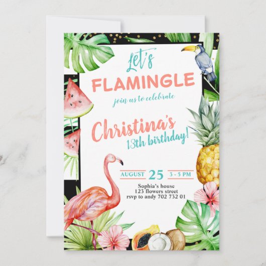 Flamingle Girl Verjaardagsfeestje Roze Flamingo Kaart (Voorkant)