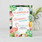 Flamingle Girl Verjaardagsfeestje Roze Flamingo Kaart (Staand voorkant)