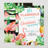 Flamingle Girl Verjaardagsfeestje Roze Flamingo Kaart (Voorkant / Achterkant)