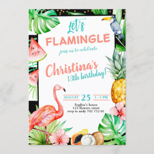 Flamingle Girl Verjaardagsfeestje Roze Flamingo Kaart