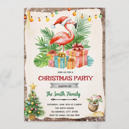 Flamingle Jingle Christmas in July Invitation Kaart (Voorkant)