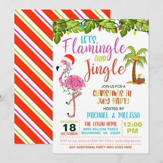 Flamingle & Jingle Kerst in juli uitnodiging (Voorkant / Achterkant)