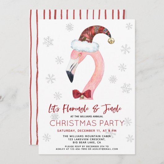 Flamingle & Jingle Santa Flamingo Kerstfeest Kaart (Voorkant / Achterkant)