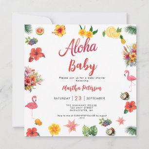 Flamingle Luau Floral Tropical Summer Baby shower Kaart