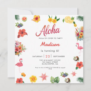 Flamingle Luau Floral Tropical Summer Birthday Inv Kaart
