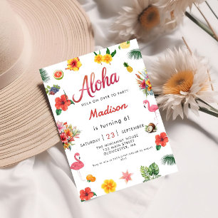 Flamingle Luau Floral Tropical Summer Birthday Inv Kaart