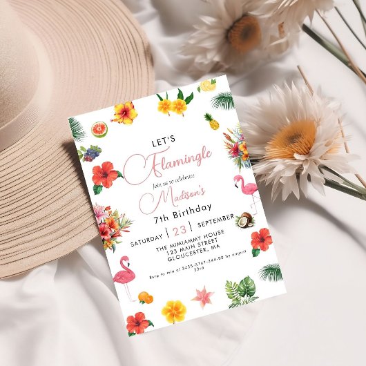 Flamingle Luau Floral Tropical Summer Birthday Kaart