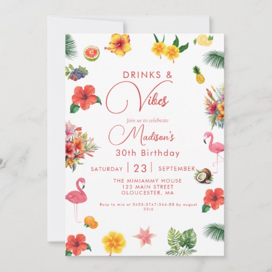 Flamingle Luau Floral Tropical Summer Birthday Kaart (Voorkant)