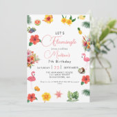 Flamingle Luau Floral Tropical Summer Birthday Kaart (Staand voorkant)