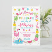 Flamingle Party Birthday Invitation Kaart (Staand voorkant)