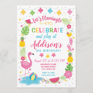 Flamingle Party Birthday Invitation Kaart