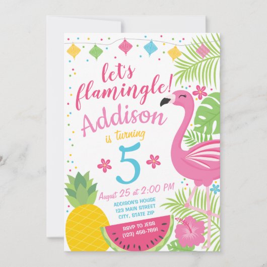 Flamingle Party Verjaardag Uitnodiging Flamingo Po (Voorkant)
