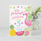 Flamingle Party Verjaardag Uitnodiging Flamingo Po (Staand voorkant)
