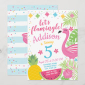 Flamingle Party Verjaardag Uitnodiging Flamingo Po (Voorkant / Achterkant)