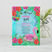 Flamingle Pink Floral 10th Birthday Pool Party Kaart (Staand voorkant)