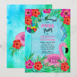 Flamingle Pink Floral 10th Birthday Pool Party Kaart