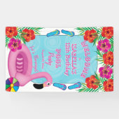 Flamingle Pink Floral 12th Birthday Pool Party Spandoek (Horizontaal)