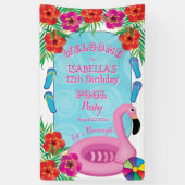 Flamingle Pink Floral 12th Birthday Pool Party Spandoek (Verticaal)