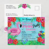 Flamingle Pink Floral 12th Birthday Pool Party Uitnodiging Briefkaart (Voorkant / Achterkant)
