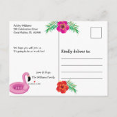 Flamingle Pink Floral 12th Birthday Pool Party Uitnodiging Briefkaart (Achterkant)