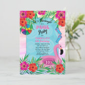 Flamingle Pink Floral 5e verjaardag Pool Party Kaart (Staand voorkant)