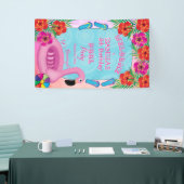 Flamingle Pink Floral 5e verjaardag Pool Party Spandoek (Beurs)