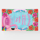 Flamingle Pink Floral 5e verjaardag Pool Party Spandoek (Horizontaal)