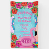Flamingle Pink Floral 5e verjaardag Pool Party Spandoek (Verticaal)