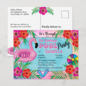 Flamingle Pink Floral 5e verjaardag Pool Party Uitnodiging Briefkaart (Voorkant / Achterkant)